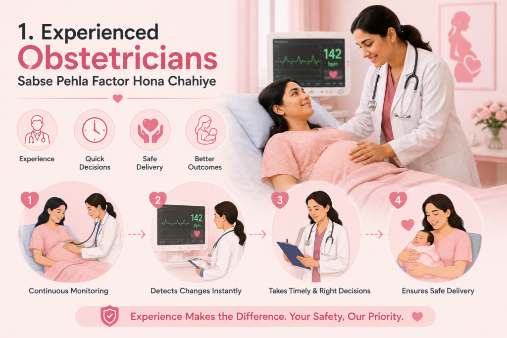 Nursing Team Kitni Experienced Hai? Experienced obstetrician monitoring a pregnant woman during labor to ensure safe normal delivery and healthy outcomes for mother and baby.