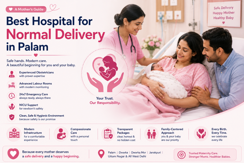Best Hospital for Normal Delivery in Palam with experienced obstetricians, advanced labour rooms, NICU support, 24x7 emergency care, and safe maternity services at Angel Agastya Hospital.