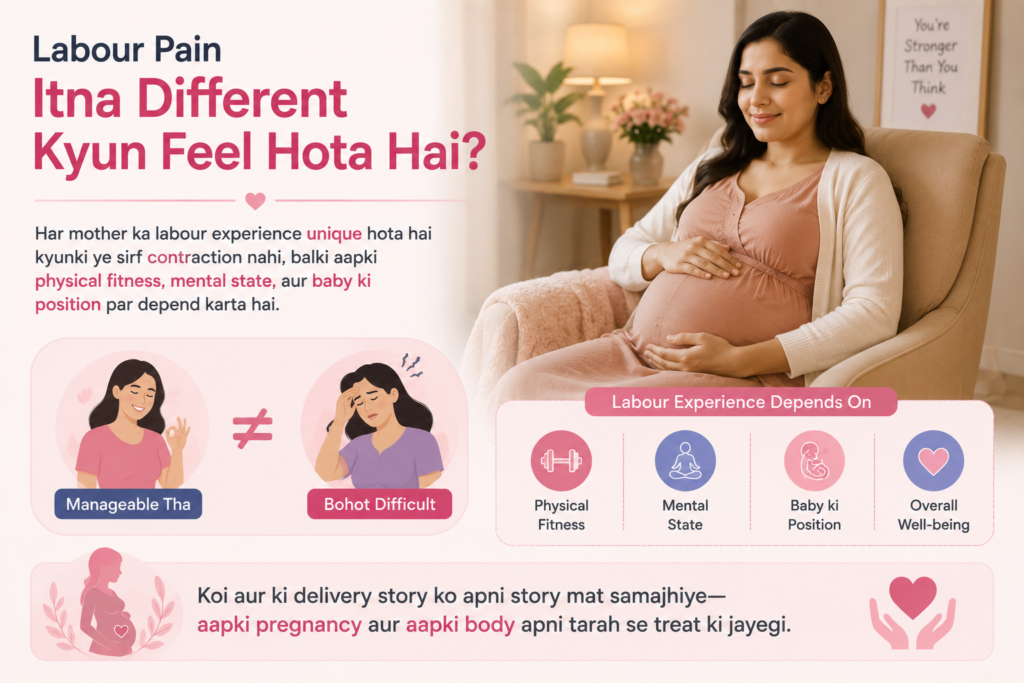 Pregnant woman learning about painless normal delivery, labour pain management, delivery planning, and the importance of reliable information for a confident birth experience.