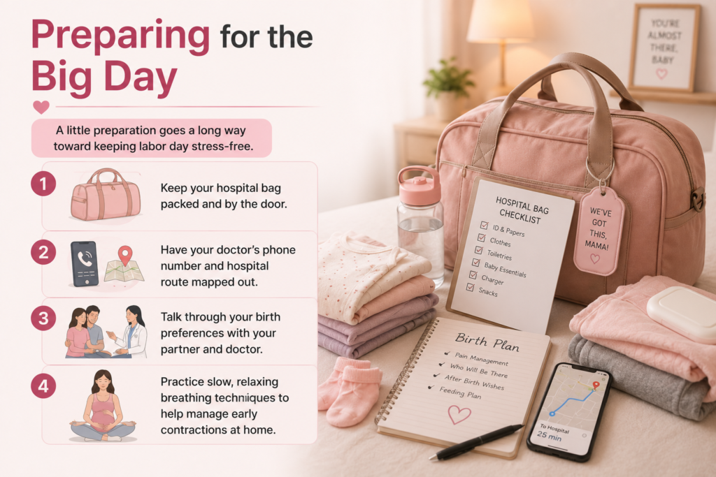 Pregnant woman preparing a hospital bag with a birth plan, maternity essentials, and labor checklist for safe delivery at Angel Agastya Hospital.