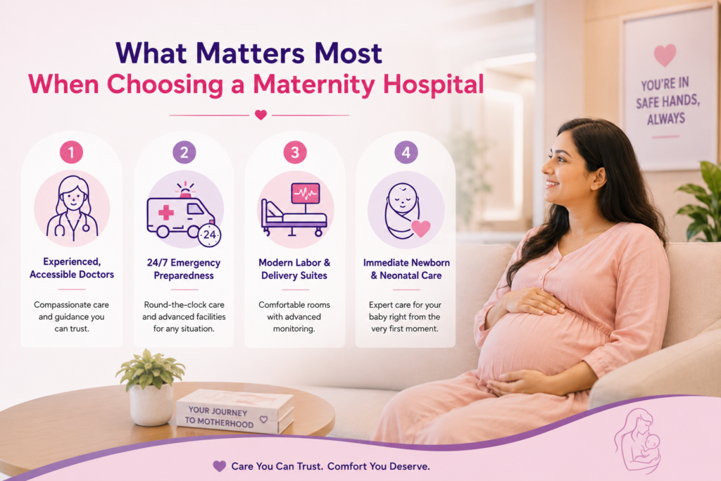 Important factors to consider when choosing a maternity hospital for safe pregnancy and newborn care in Palam.