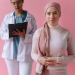 A hopeful cancer patient with a doctor in support during treatment process.