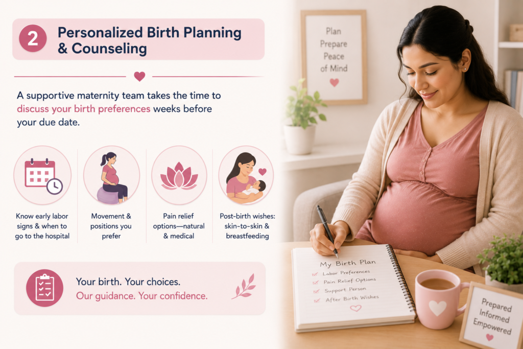 maternity care in Palam, including birth planning, labor support, pain management, emergency preparedness, and safe natural childbirth guidance for mothers.