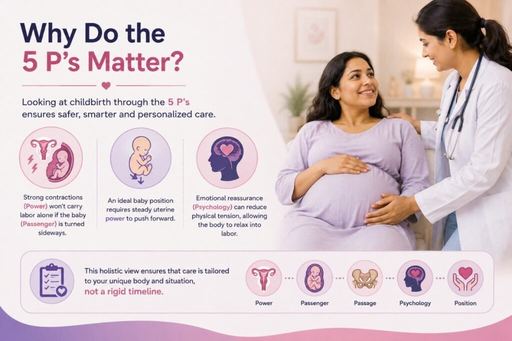 Pregnant woman consulting an obstetrician about the 5 Ps of labor and personalized childbirth care