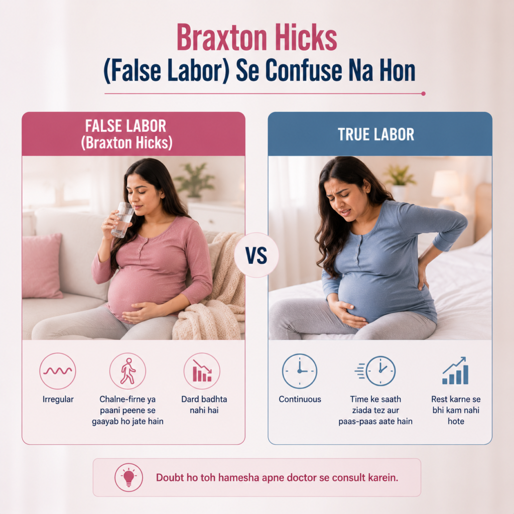 Braxton Hicks false labor compared with true labor symptoms during pregnancy