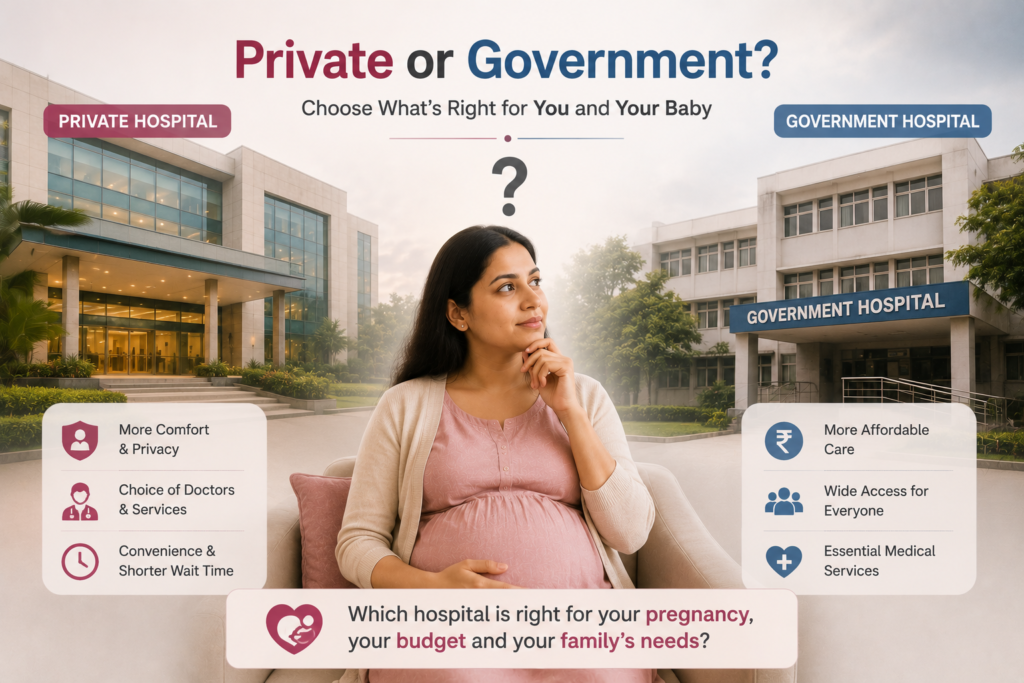 Private vs government maternity hospital comparison for pregnancy care, comfort, affordability and medical support