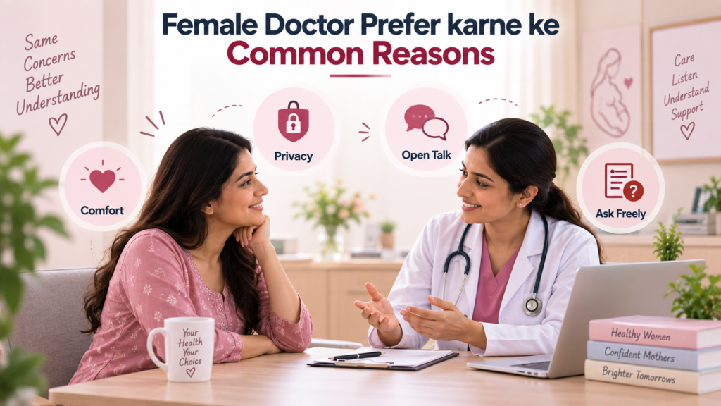 Pregnant woman talking with a female gynecologist about comfort, privacy, open communication, and pregnancy care