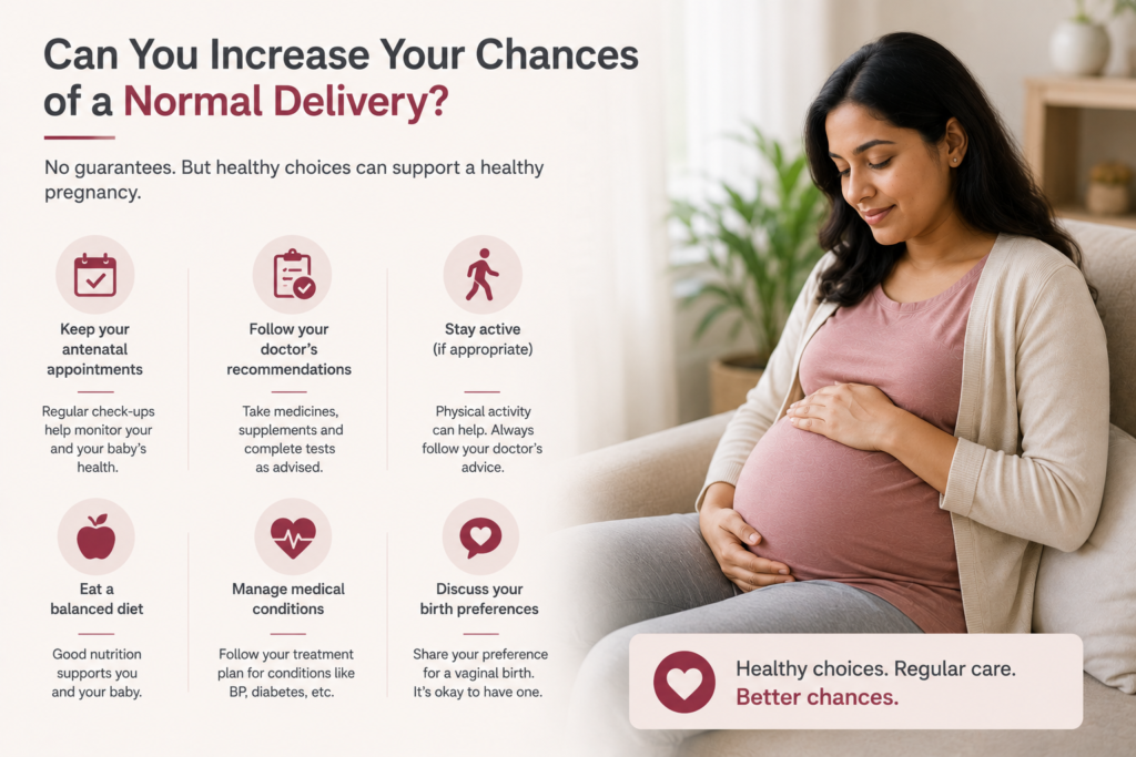 Pregnant woman following healthy pregnancy habits to support her chances of normal delivery